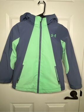 Under Armour Girls Hooded Colorblock Puffer Jacket - Mint Green & Navy